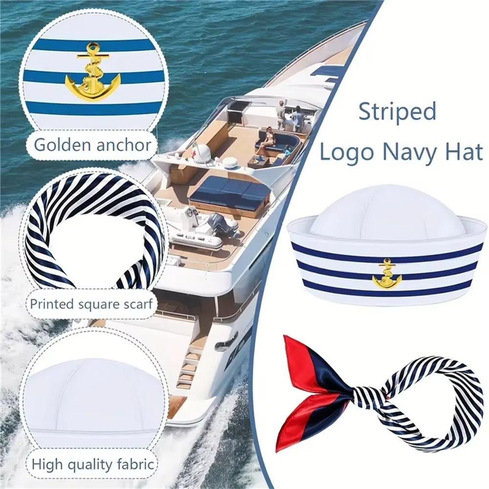 Dressing Up Sailor Ship Cap Navy Blue Scarf Sailor Hat Fashion Yacht Captain Hat  Men Women
