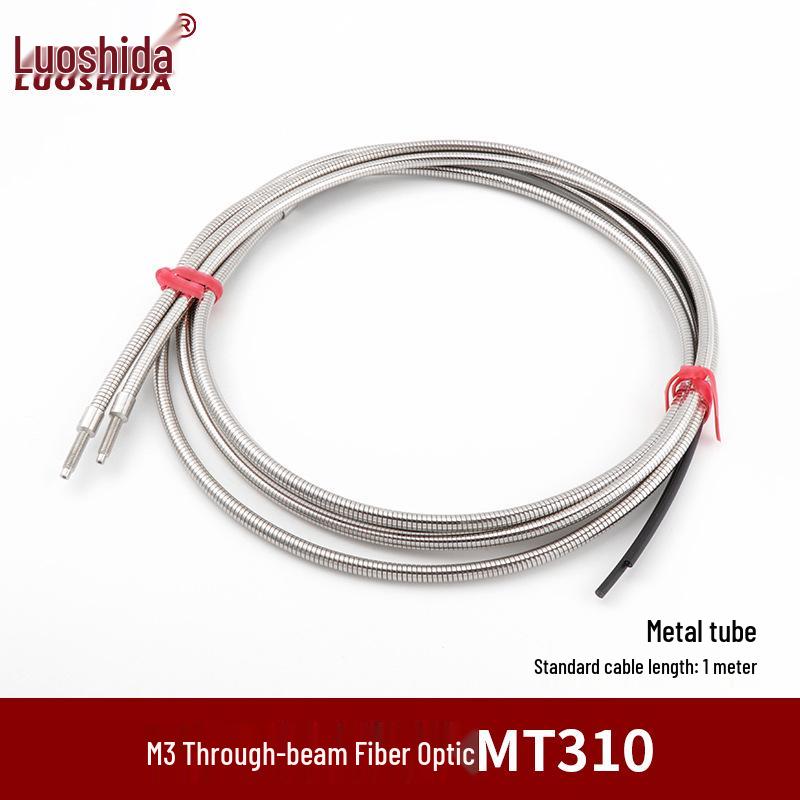 Metal Sheathed Fiber Optic Sensor Amplifier with Right Angle Elbow and Extended Reflective Through-Beam Cable
