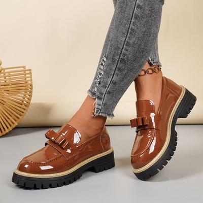 2025 Winter Neue Schleife Niedrige Einzel-Schuhe Übergröße Muffin Britischer Stil Kleine Lederschuhe für Damen