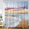 Dusk Sea Wave Beach Shower Curtains Creative Splicing Starfish Sailboat Blue Wooden Board Landscape Home Decor Bathroom Curtain