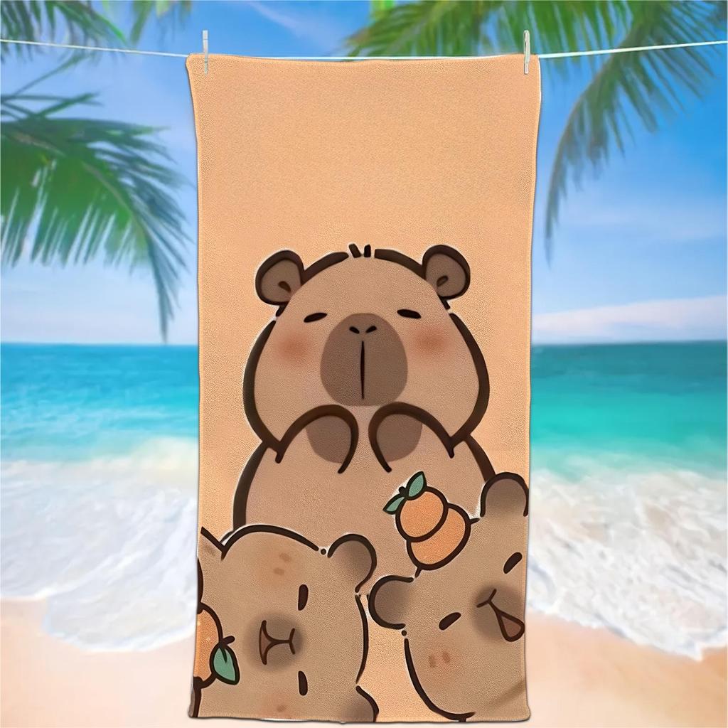 1pc Capybara Family Towel, Beach Wrap Shawl Bath, Soft Absorbent Microfiber, Quick-Drying for Beach Pool Home & Daily Use
