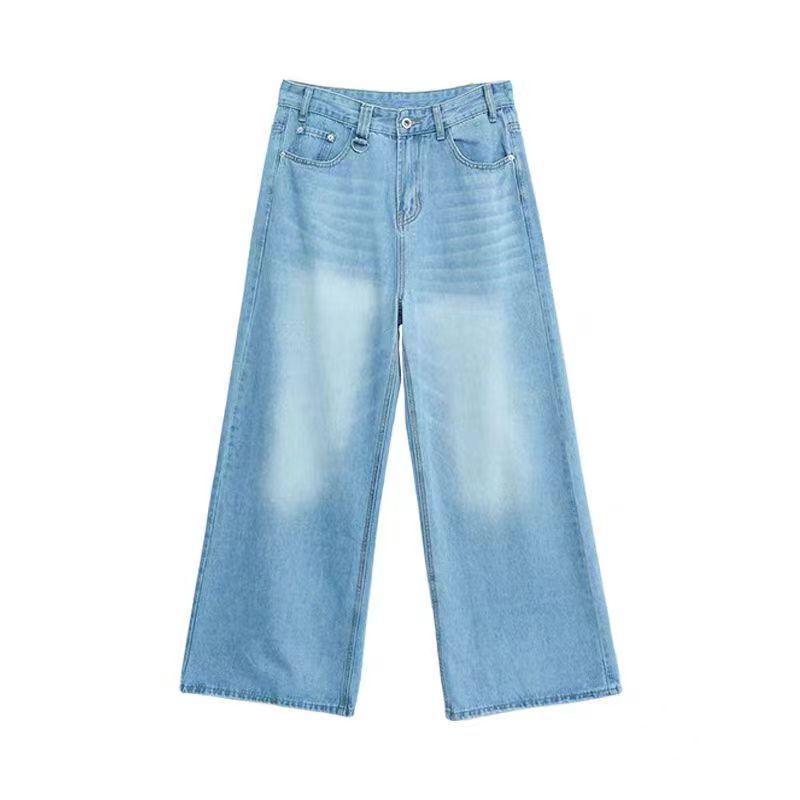 Men's Vintage Washed Wide-Leg Jeans: Retro Straight, Loose Drape, Floor-Length, Spring/Autumn 2025.