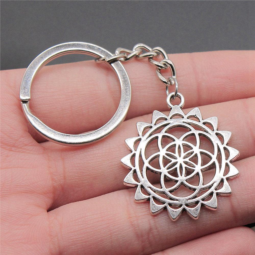 Flower of Life Symbol Sacred Geometry Keychain for Men Best Seller Boho Gift for Her Minimalist School Accessory