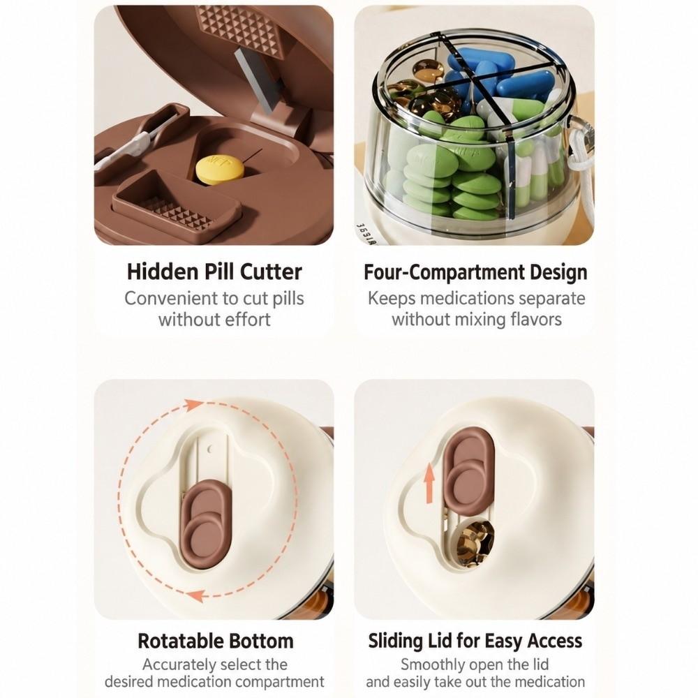 Plastic Pill Cutter Divided Compartments Pill Storage Box Travel Medication Storage