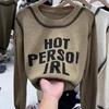 Früher Herbst neuer Retro lockerer Strickpullover mit Buchstabenprint für Damen Rundhals Nische vielseitig langärmliger Pullover