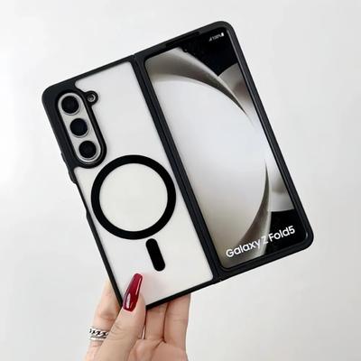 Pro Samsung Galaxy Z Fold 5 4 Fold5 Magsafe Case Transparentní skládací Bezdrátové nabíjení Bezdrátové nabíjení Magnetický pevný kryt odolný proti nárazu