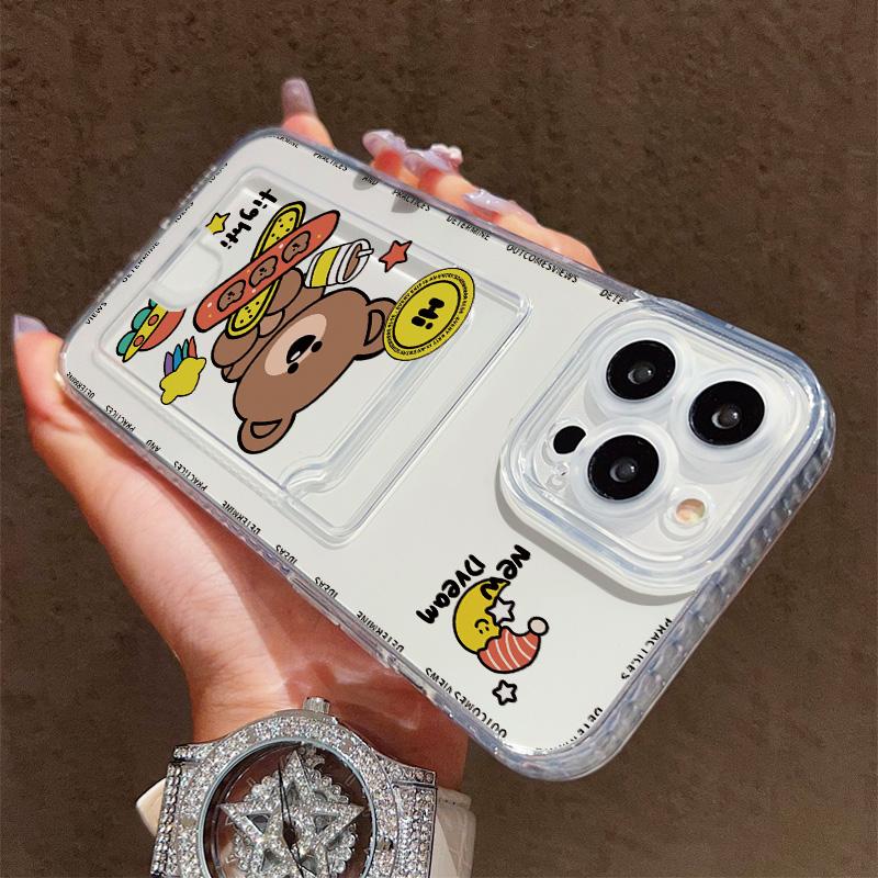 Card Slot Holder Silicone Wallet Pocket Case For iPhone 17 Air 16 14 Pro Max Oppo Reno 10 11 12 F Samsung S23 S24 S25 Plus Cover Clear Phone Bumper