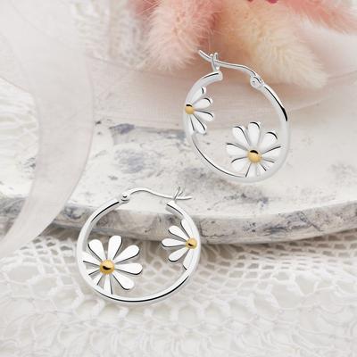 Fashion Silver Color Daisy Flower Hoop Earrings For Women Sweet Spring Jewelry Friend Gift