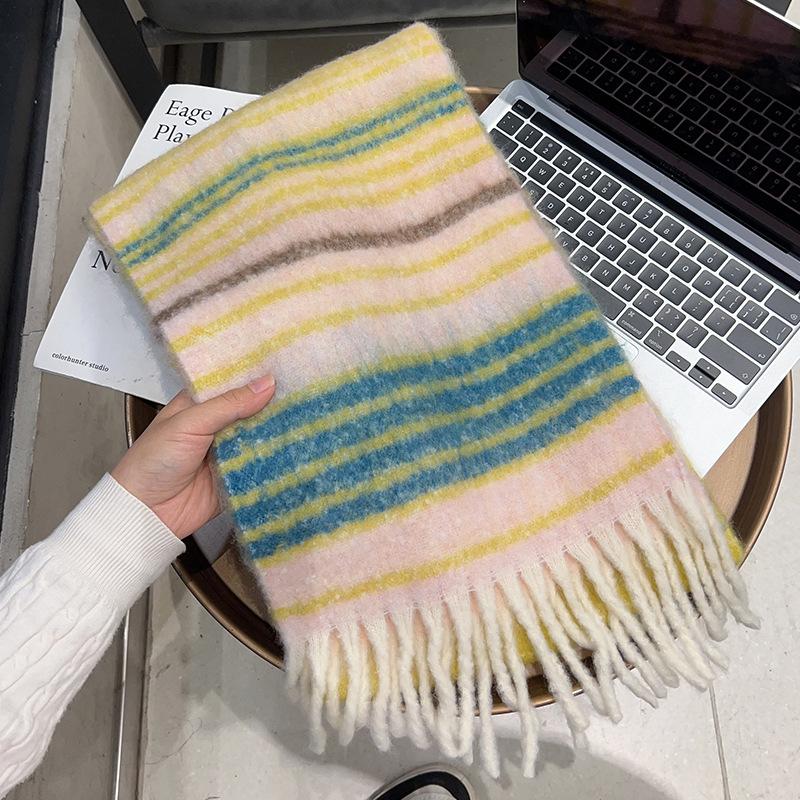 Colorblock Mohair Scarf for Men and Women Ins Versatile Striped Scarf Exquisite Warm Shawl 220*38cm