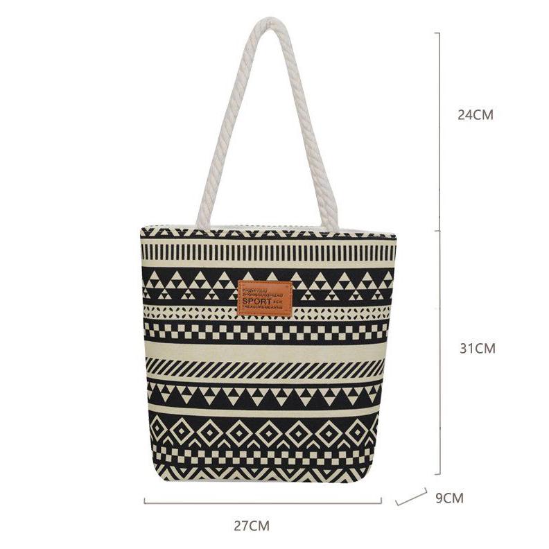 WTEMPO Fashion Printed Large-capacity Hand-held Women's Bags Summer Canvas Striped Versatile Commuting Mom Single-shoulder Shopping Bags