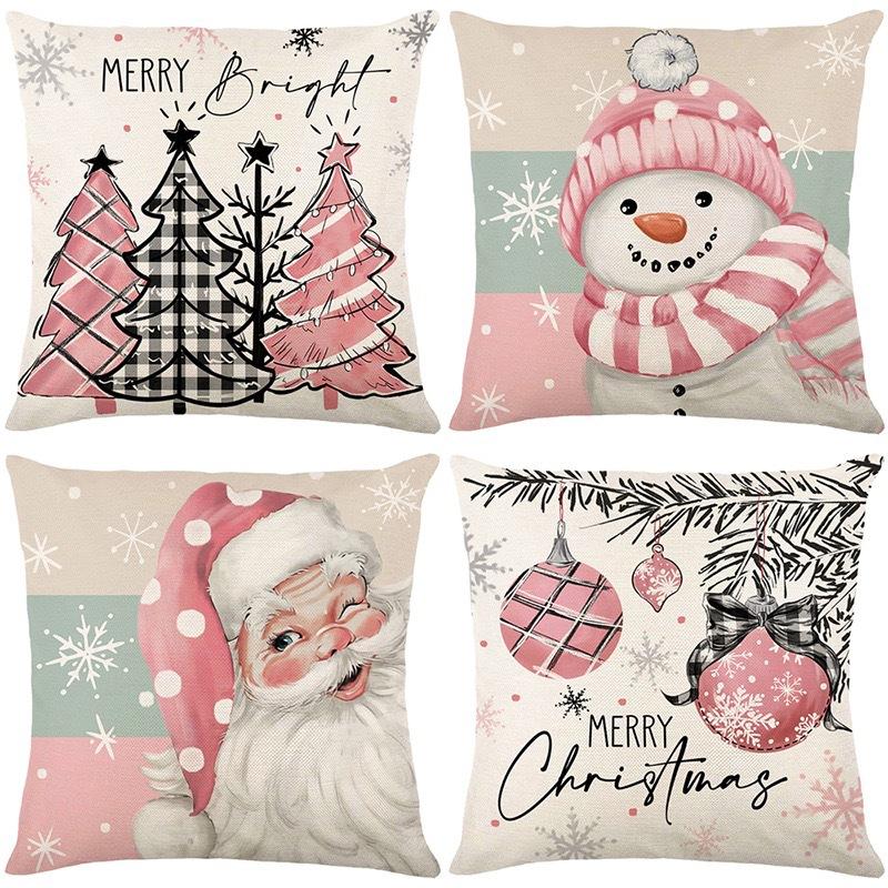Christmas Pillowcase Decorative Linen Printed Porch Courtyard Sofa Home Decoration Pillowcase
