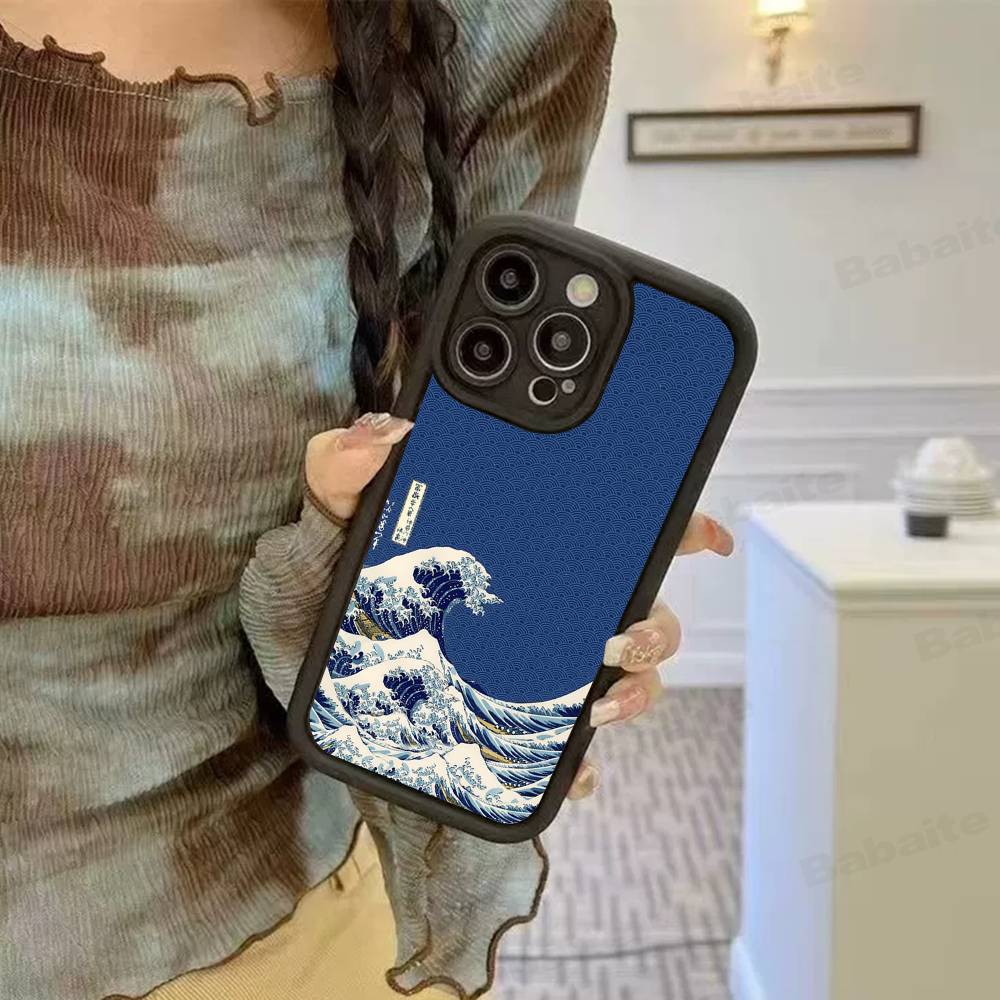 Japanese Waves Phone Case For IPhone 17 16 15 14 13 12 11 Pro Max 16E Plus INS Soft Cover