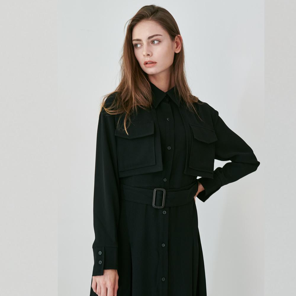 Bunderghost Asymmetrical Cuff Pleated Dress (Black)