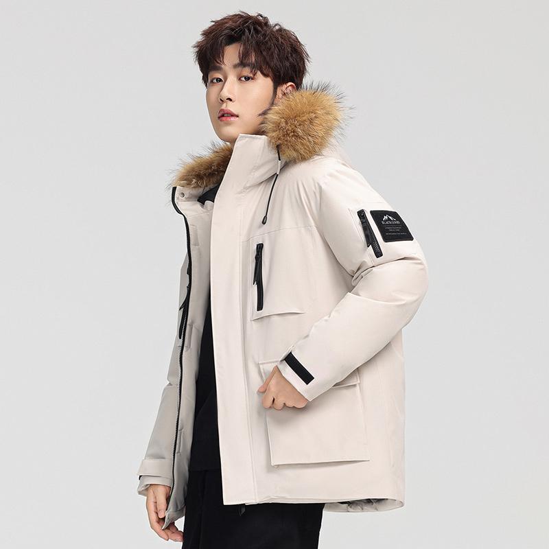 Winter Down Jacket for Couples, Outdoor Mountain Sports, Fur Collar Hooded Jacket