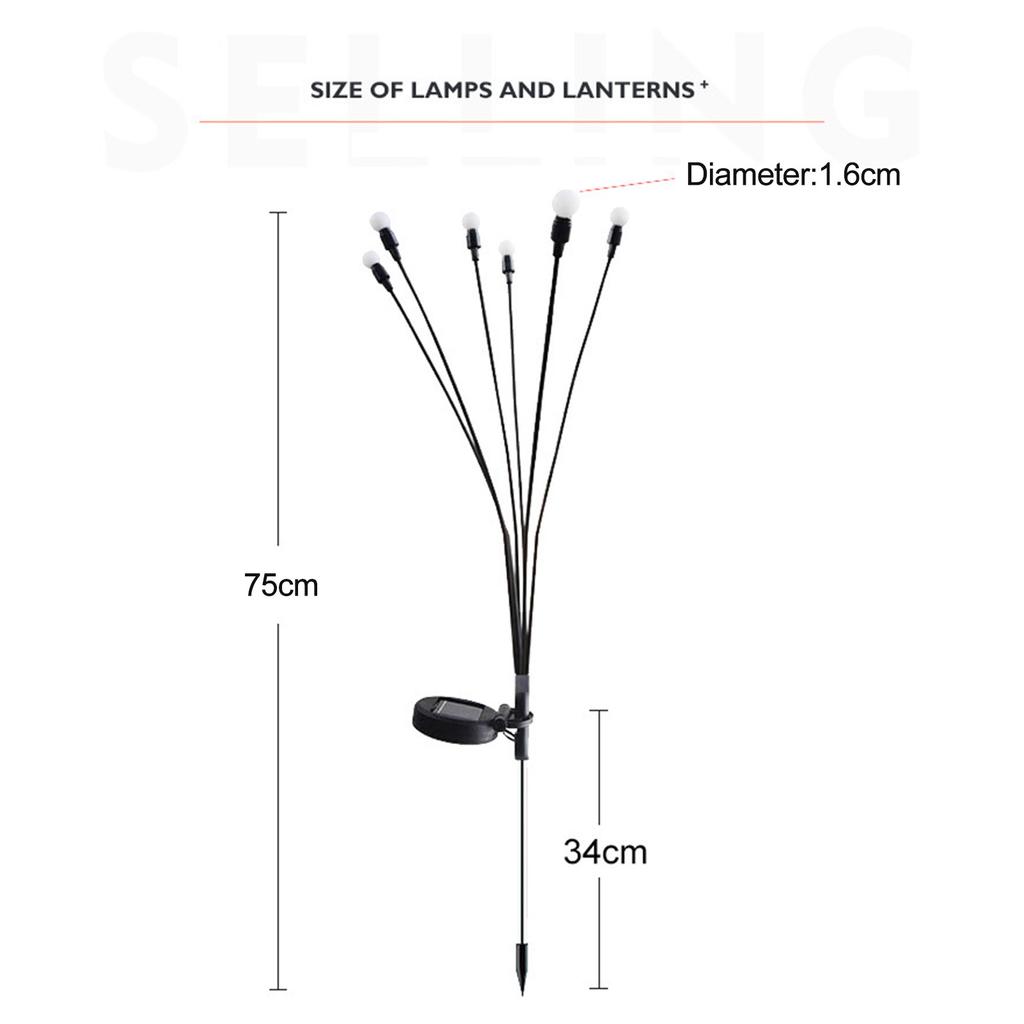 2 Packs 6-head Solar Swaying Firefly Lamps Intelligent Light Control Outdoor Waterproof Ground Plug