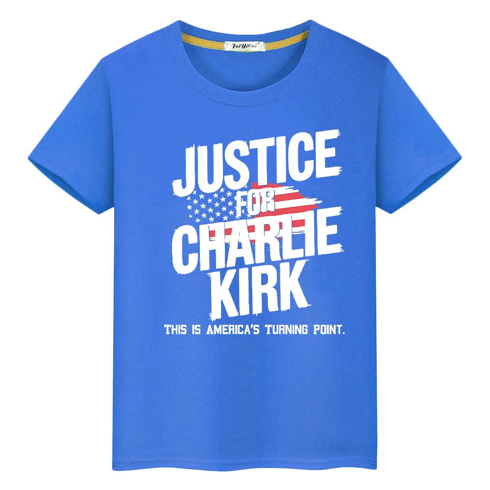 Charlie Kirk FREEDOM print 100%Cotton Tops Anime Short t shirt for kids boy 10year Halloween cartoon Tees y2k kids clothes girls