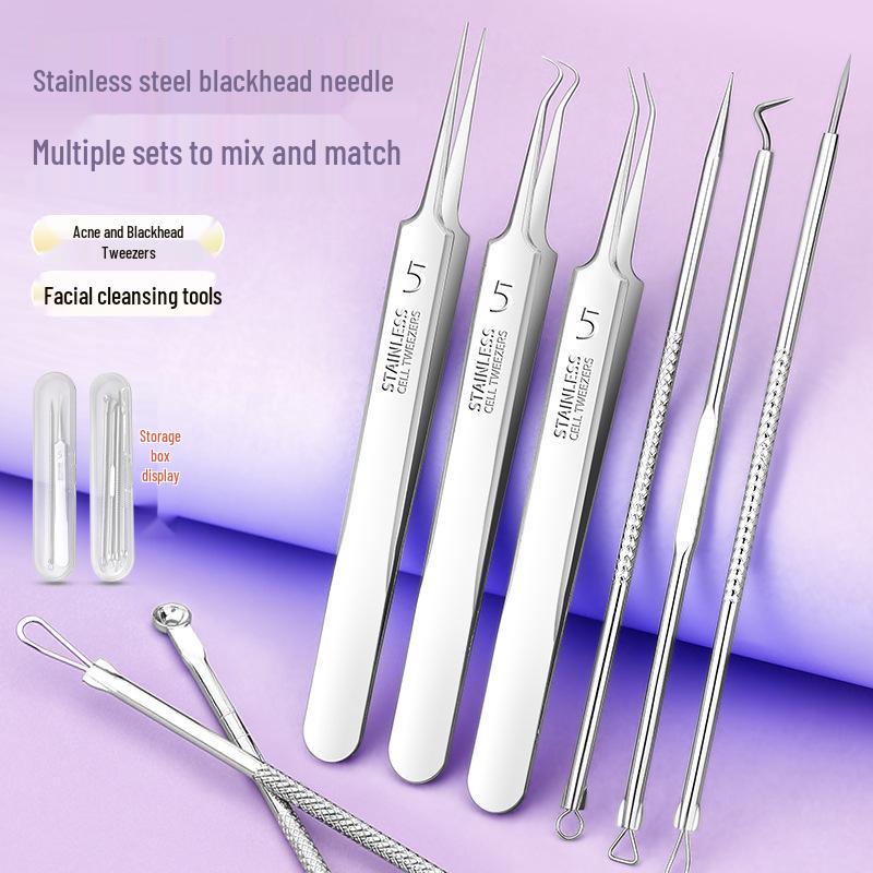 Stainless Steel Blackhead Remover Tool Set: Clips and Needles for Acne and Pimple Care