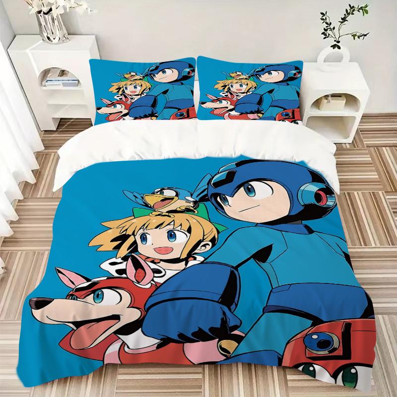 3Pcs Mega Man Adventure Team Bedding Set Quilt Cover Pillowcase Home Christmas Xmas Halloween Gift 1 Duvet Cover 2 Pillowcase M929403