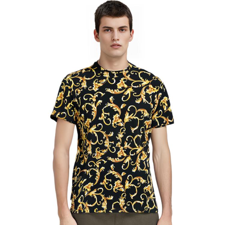 Versace Printed Crew Neck Pullover Short Sleeve T-Shirt Men Tops Black A89503S-1F01778-5B090
