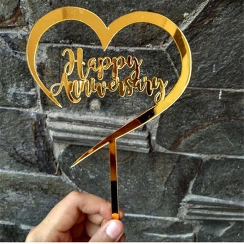 Aomily Food Grade 10pcs/Set Happy Anniversary Bright Acrylic Cake Topper 12 Kinds of Happy Party Topper Cake Decorating Supplies