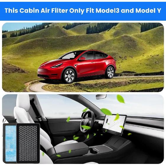 Upgraded HEPA Cabin Air Filter For Tesla Model 3 & Model Y Air Filter For Tesla (2016-2025) 2 Pack With Upgraded Activated Carbon High Efficiency