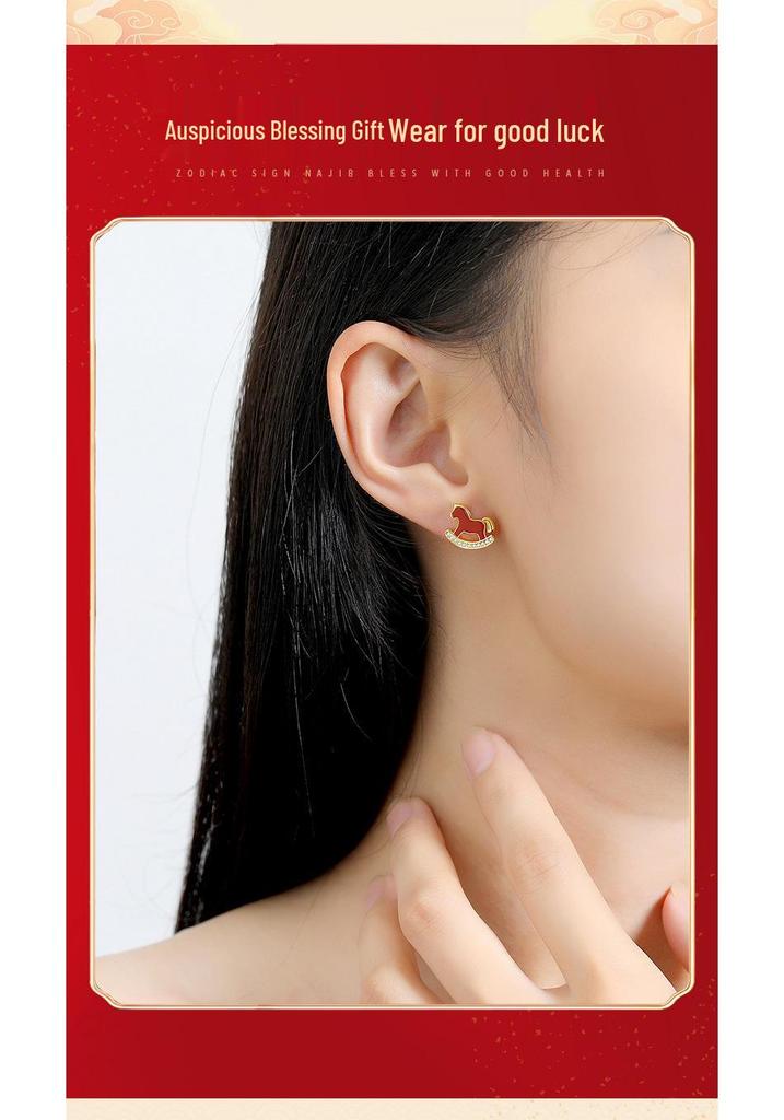 Tichiya Red Agate Earrings for Women - S925 Sterling Silver, Retro National Trend, Year of the Horse Design.