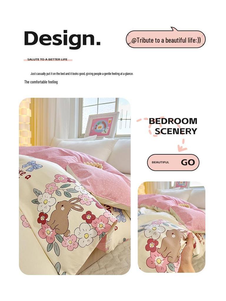 100% Cotton Floral Duvet Cover, Twin/Double, 150x200cm/230cm, Ideal for Student Dorms