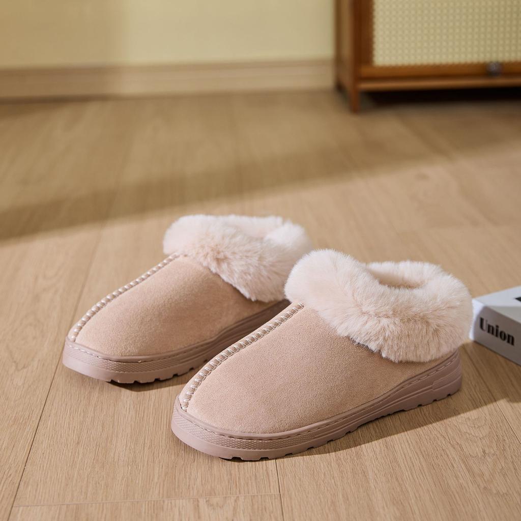 Fashion Litfun Winter Fluffy Men Slippers Warm Fur Plush Indoor Home Flat Slides Outdoor Antiskid Faux Fur Collar Fuzzy Men Cotton Shoes