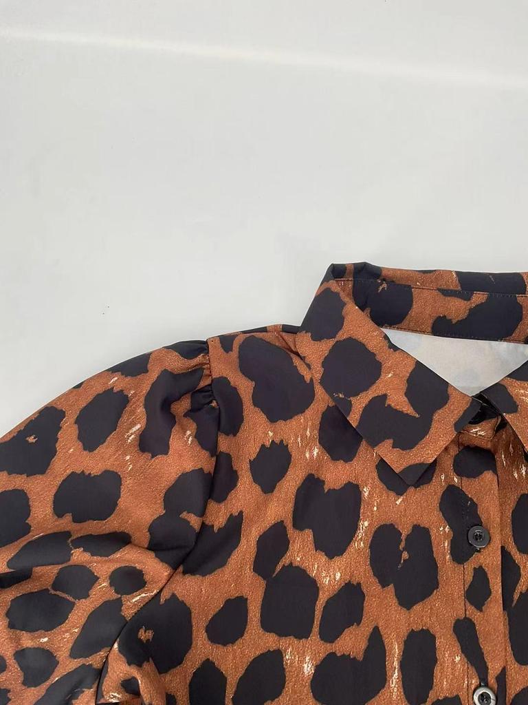 V-Ausschnitt Leo-Print Blumenkleid - Neuer Stil 2025, Europäische & Amerikanische Mode, Lässiges Langarm Damenbekleidung