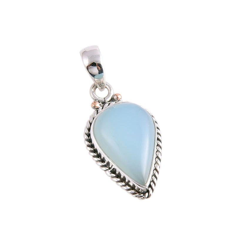 Natural Aqua Chalcedony Gemstone Handmade 925 Solid Silver Pendant 1.25'' G7F71