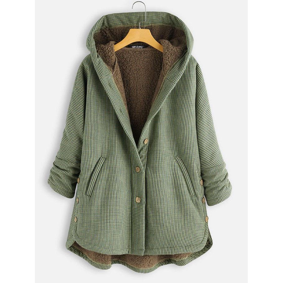 

Женская клетчатая куртка на пуговицах однотонная куртка с капюшоном XS зелёный