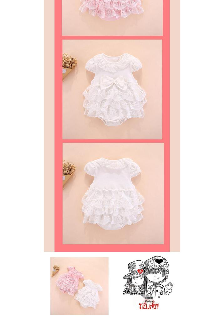 Korean Sweet Summer Multi-layer Mesh Bow Lace Neckline Cotton Baby Outfit (0-1 Year)