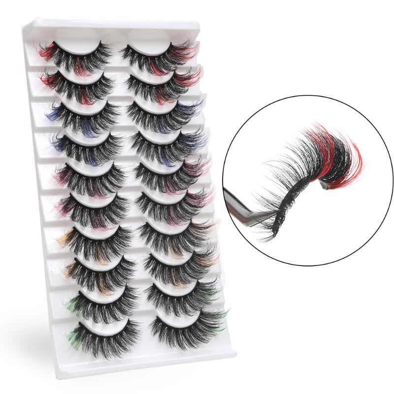 Manufacturer Wholesale 10 Pairs of Colored 3D False Eyelashes, European and American Multi-level Messy and Dense 3D Eyelashes, Cross-border Supply