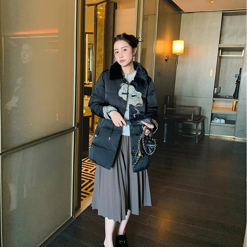 

Зимний Новый Китайский Дизайн Ретро Вышивка Пряжка Национальный Ветер Лацканы Хлопковая Куртка Женская Мода Хлопковая Куртка Женская. XL