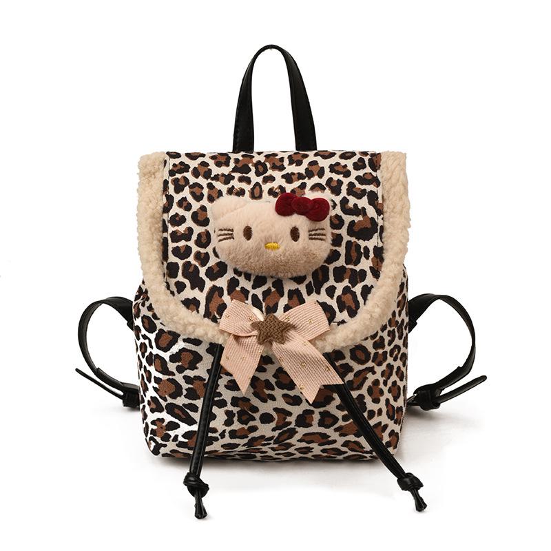 Children's Retro Leopard Print Cartoon Backpack for Girls 2025 - Cute Kitten Design Small Backpack