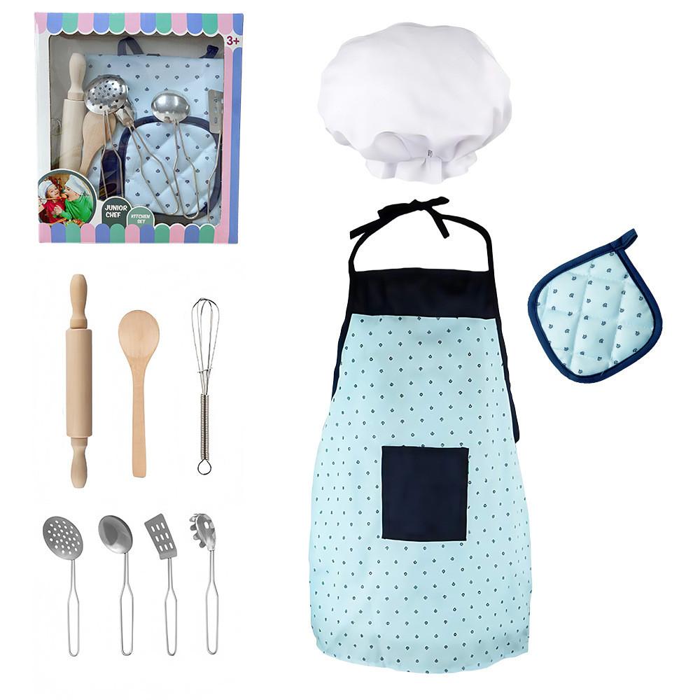Kids Cooking Apron Set With Cutting Toys For Pretend Baking Activities Gift