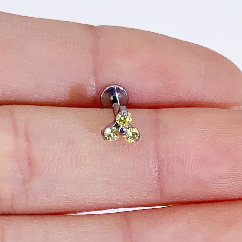 ASTM F-136 Titanium Triangle Flower Pavé Zircon Cartilage & Lip Stud Earring with Internal Thread