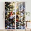 2PCS Digital Print Curtains, Snowy Forest Birdhouse Cardinal Chickadee White Bird Lights Berries, Warm Wildlife Scene Style - Ch
