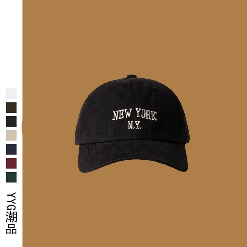 Baseball Cap Female Trendy Brand NY Embroidery Soft Top White Face Small Navy Blue Cap Female Autumn and Winter