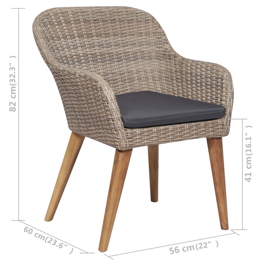 Garden Chairs with Cushions 2 Pcs Brown Poly Rattan