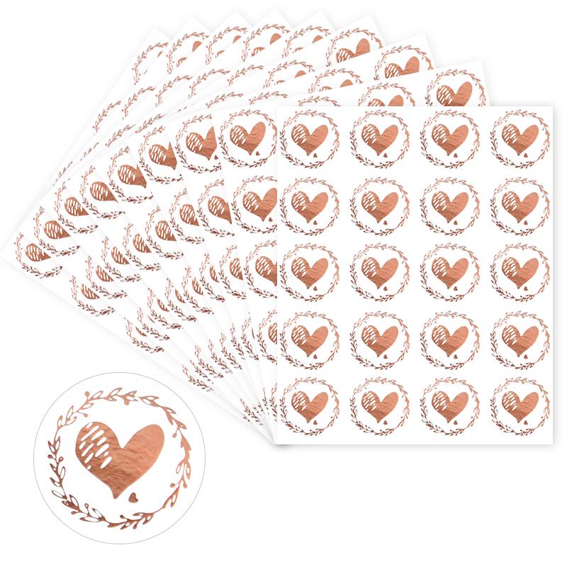 200Pcs Bronzing Transparent Sealing Stickers Love Heart Round Gold Silver Envelop Candy Bag Label for Baking Gift DIY Decoration