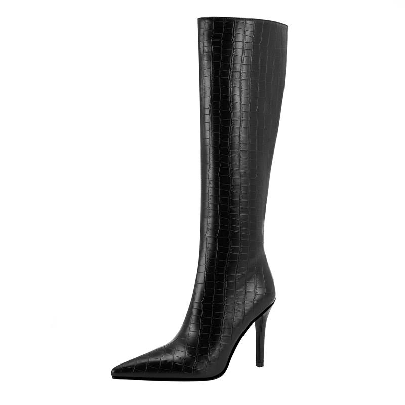 Fashion Kaky's New High Heel Pointed Long Boots Extra Large High Boot Stone Pattern 44 45 46