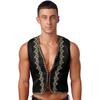 Mens Steampunk Victorian Vest Gold Trims Embroidery Open Front Design Medieval Gothic Waistcoat Arabian Costume