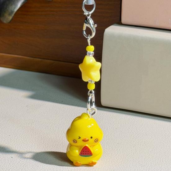 Keychain Pendant Resin Smooth Shiny Mini Size 3D Yellow Chicken Star Bead Design Keyring Bags Mobile Phone Lanyard