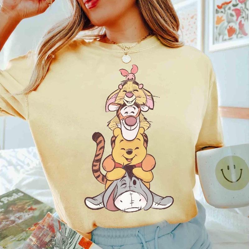 

202526 Summer Winnie the Pooh Tshirt Y2k Minnie Mouse Hat Printed 100 cotton printed Tshirt Unisexs Loose Tshirt S