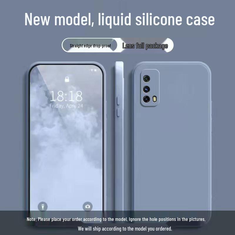 iQOO Z1x Liquid Case: Simple Solid Color, Drop-Proof, Soft, and Personalized Straight Edge Design.