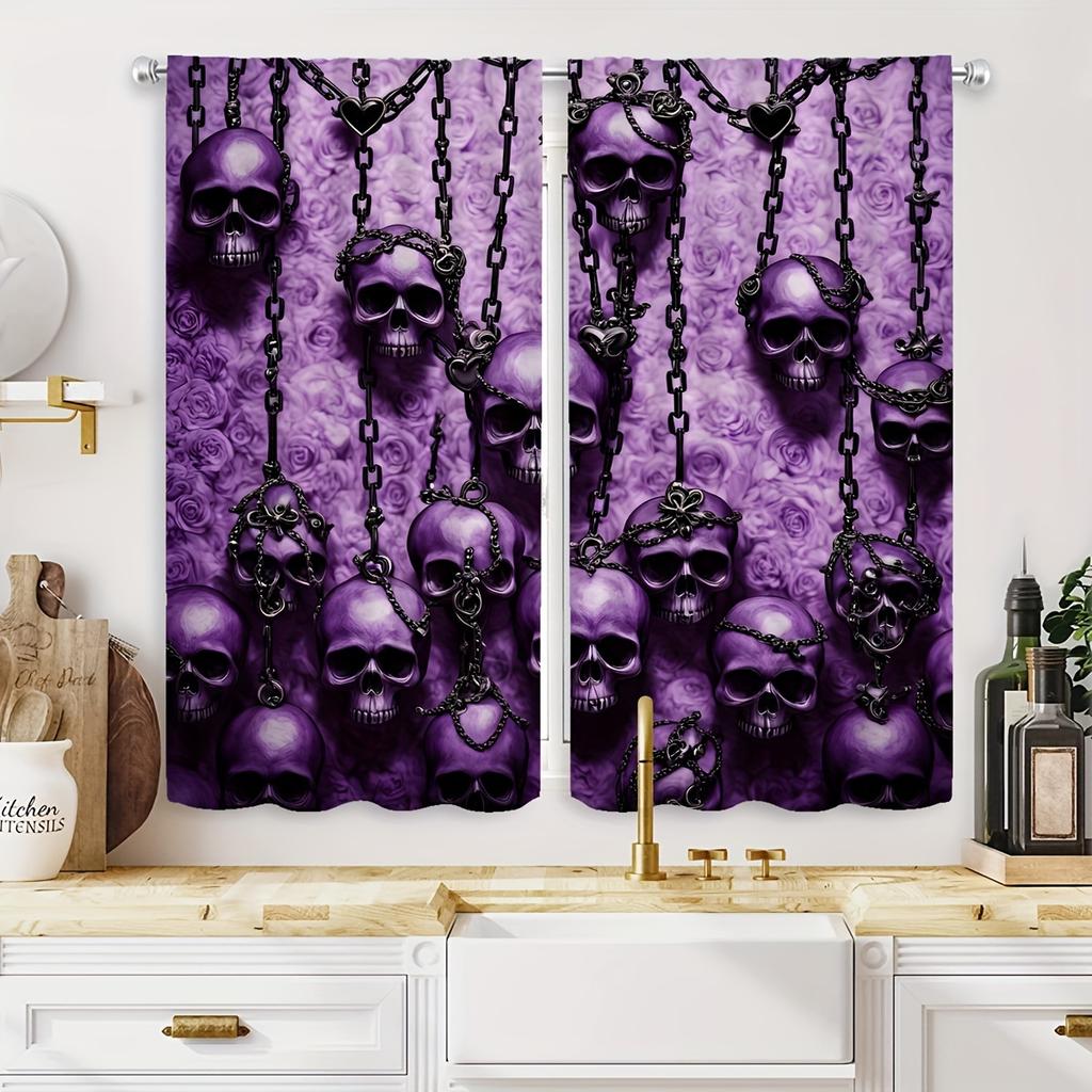 Purple Gothic Skull Chain Curtains Pocket Rod Digital Print Polyester Bedroom Living Room All Season Decor Curtain Sheer For Sitting Made Of