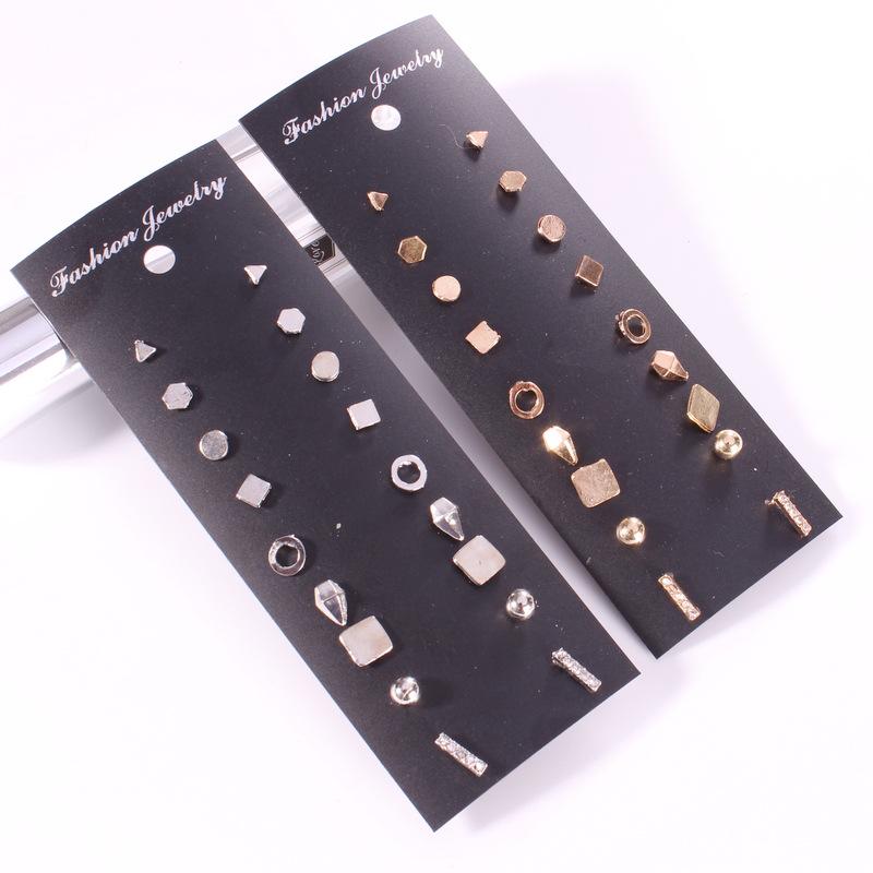Trendy European and American 9-Piece Stud Earrings Set – Fashion Black Card with 9 Pairs