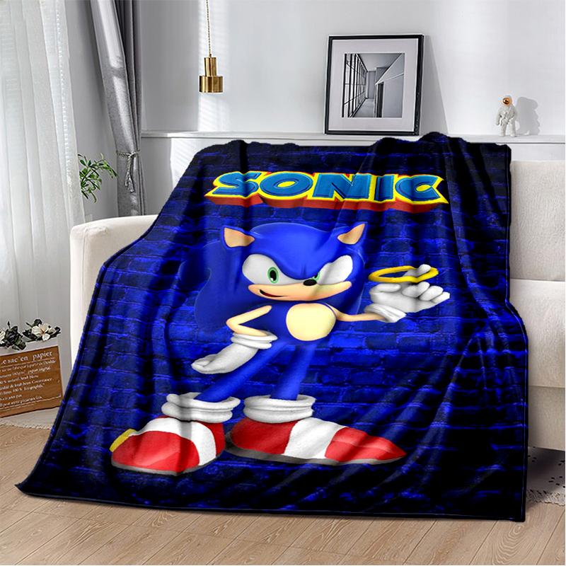 

Fashion SSonic Cartoon Game Flannel Blanket Soft Warm Throw Blanket for Bedroom Living Room Bed Travel Camping Picnic Kid Gift 75x100cm
