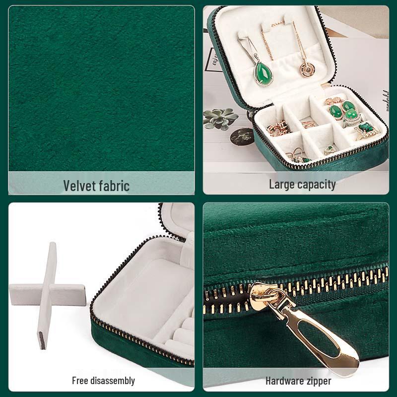 Cutie de bijuterii din catifea cu fermoar: Depozitare portabilă pentru coliere, brățări, inele și cercei